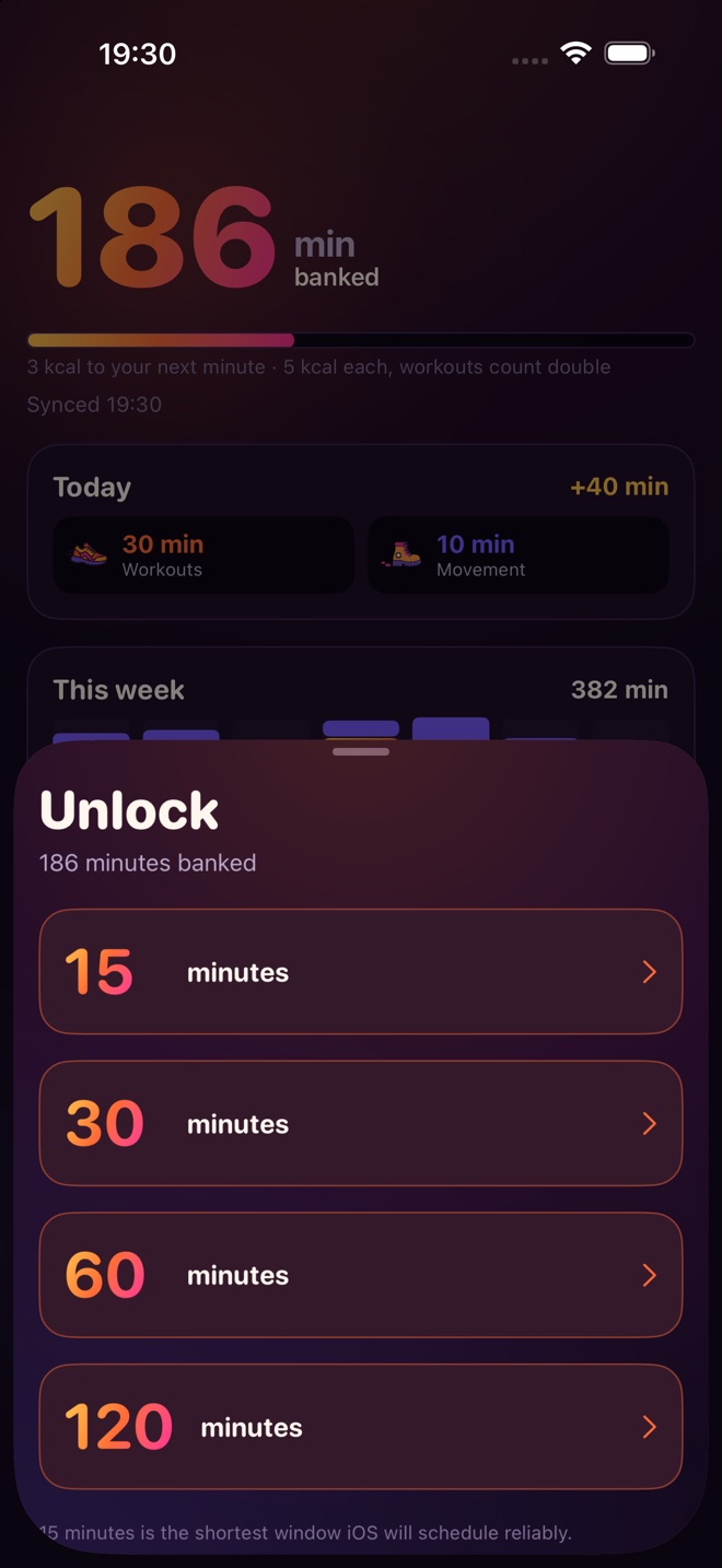 Choosing how long to unlock for.